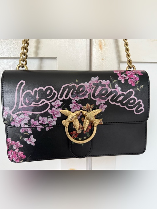 Pinko Handbags - Pinko Love Black Flower Gold Chain Crossbody